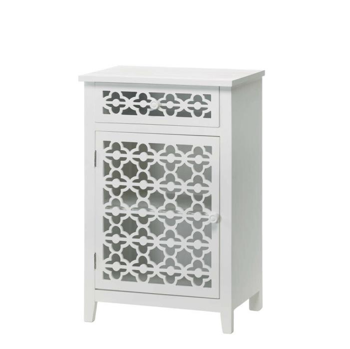 Accent Storage Cabinet White Bathroom Bedside Cabinets Wood Door Drawer Small
