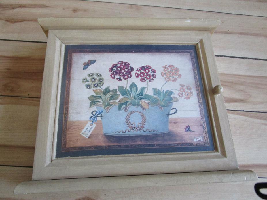 SMALL CURIO CABINET WITH FLORAL SCENE ON DOOR