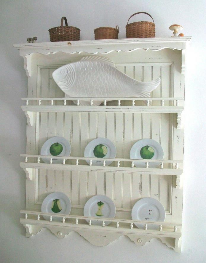 vintage country french creamy white distressed plate rack