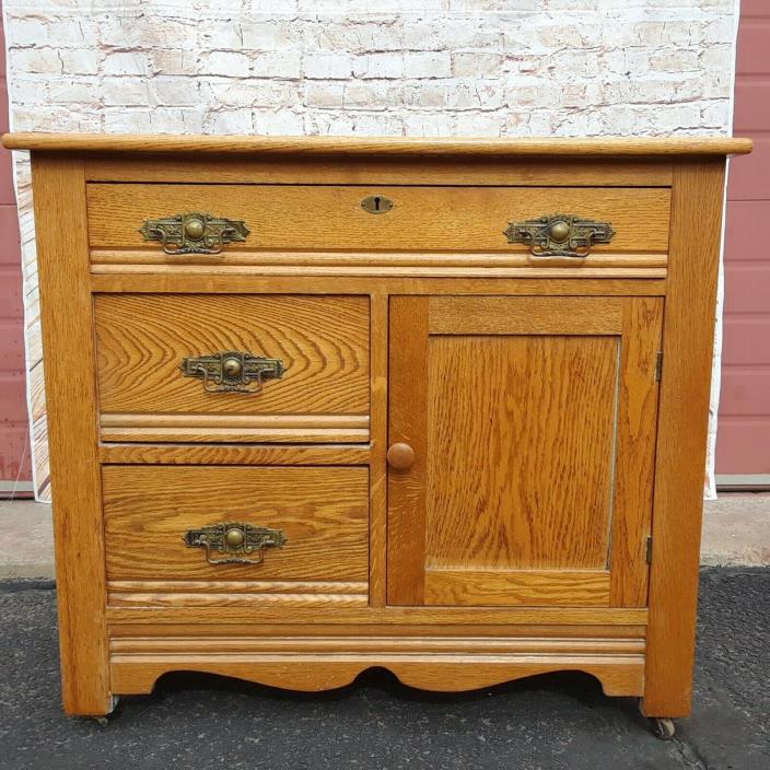 Vintage Farmhouse Oak Chest Drawers Microwave Stand Baby Changing Table Office