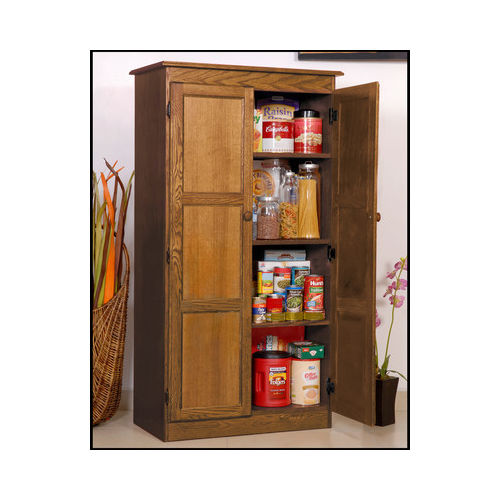 Food Pantry Cabinet Kitchen Oak Wood  Free Standing Storage Cupboard With Doors