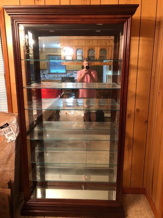 Mirrored 80x40 Curio Cabinet with Cherry Wood Frame