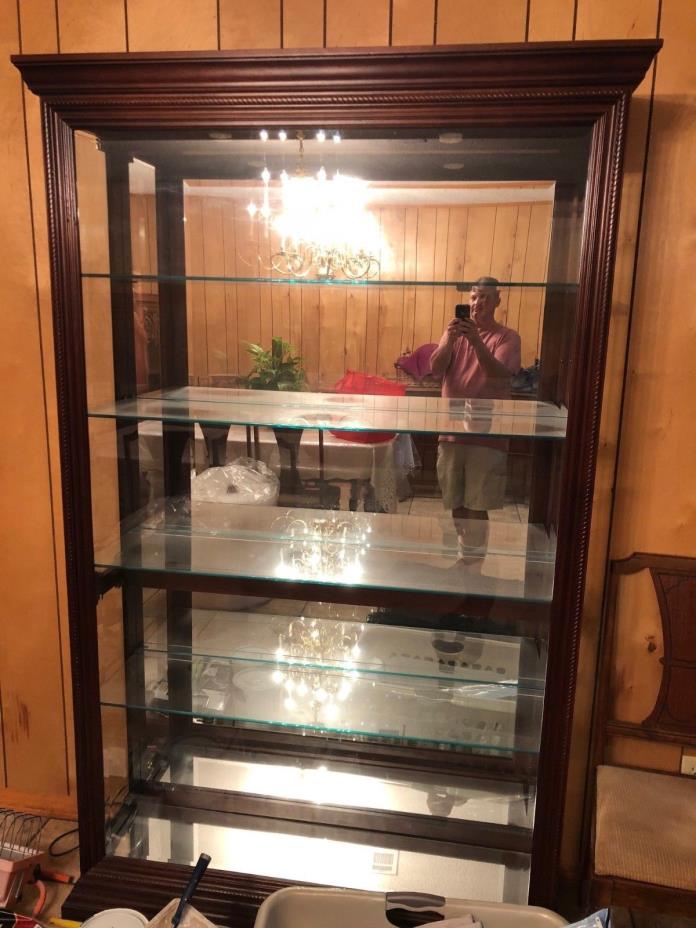 Mirrored 80x46 Curio Cabinet with Cherry Wood Frame