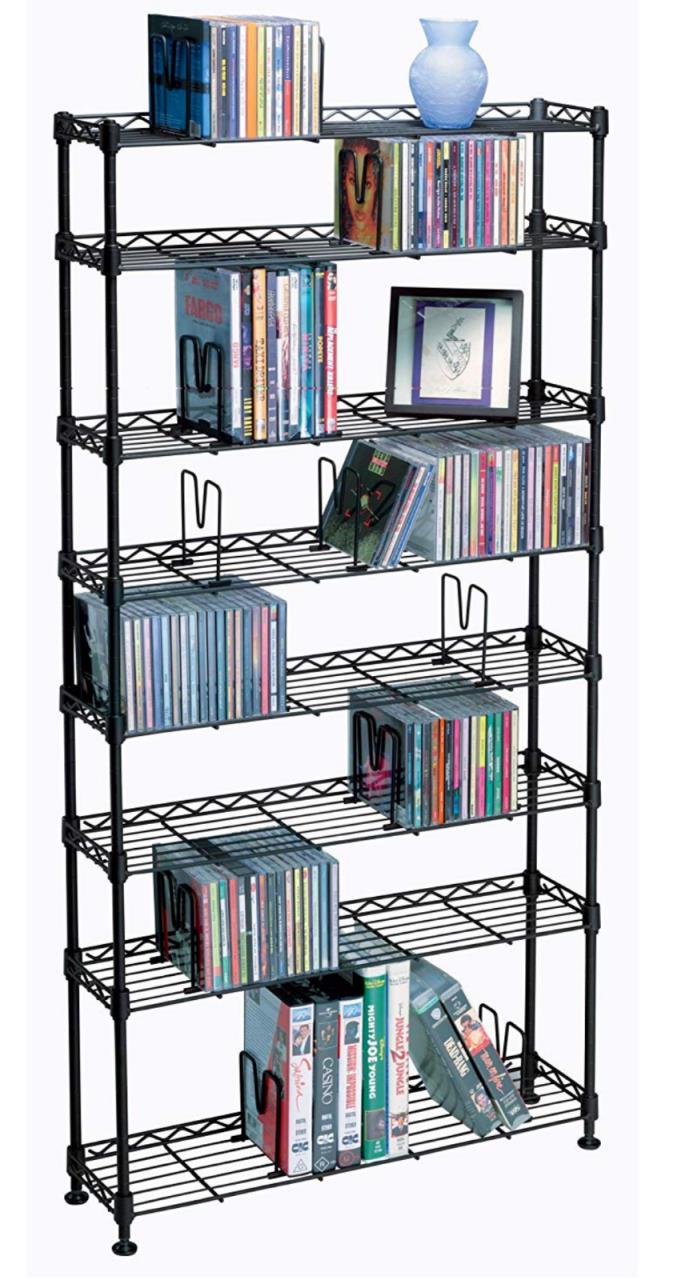 NEW Black 8 Tier Media Storage Tower Metal CD DVD Stand Holder Shelves Organize