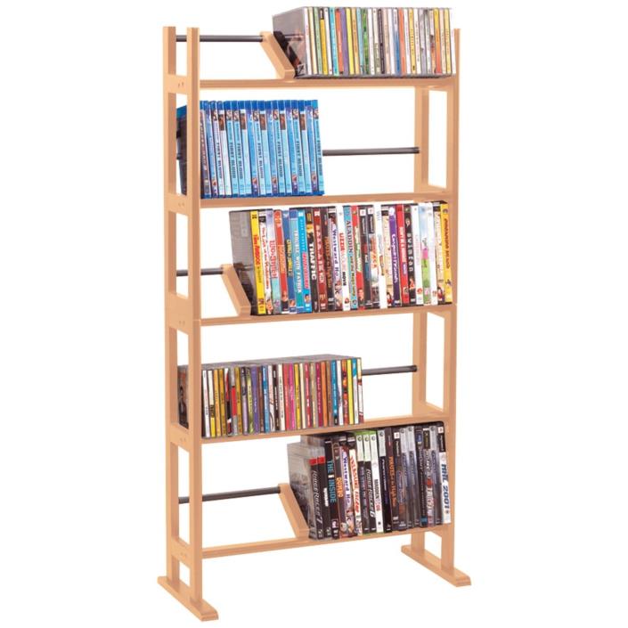 Media Storage Rack CD DVD Blu-rays Display Stand Organizer Wooden Video Shelves