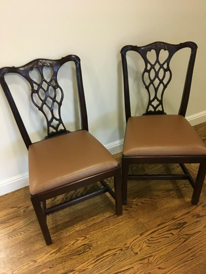 2 Cabot Wrenn Chairs - Medium Cherry Stained Wood with Leather Seats