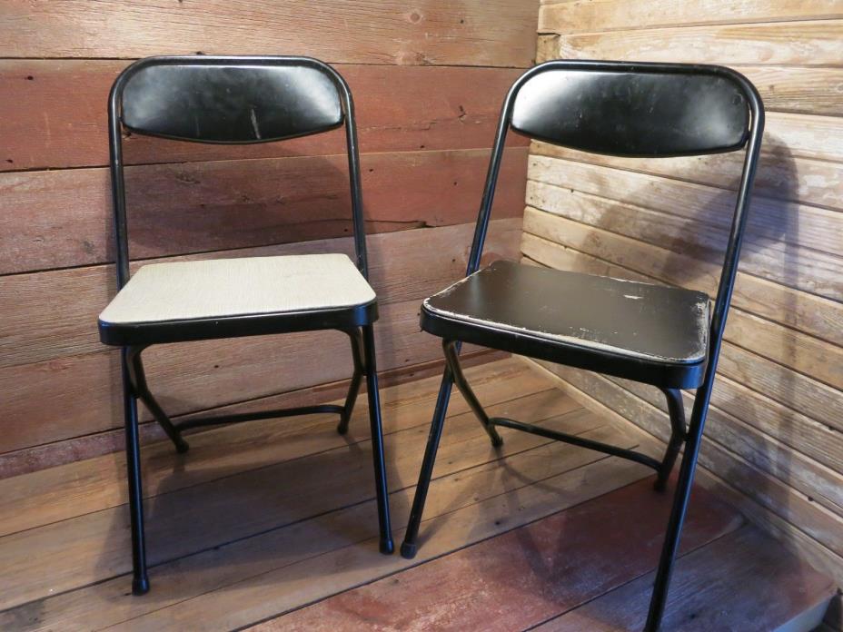 Vintage Samsonite Metal Folding Chairs Black With Vinyl Pads!