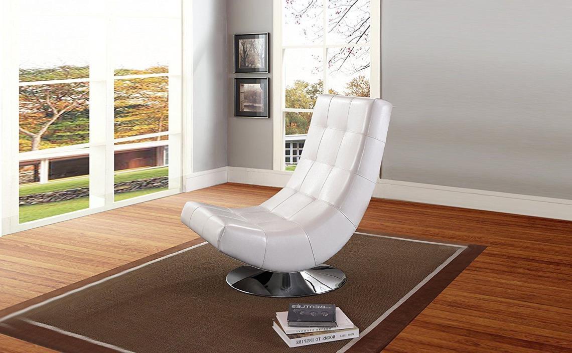 Upholstered Swivel Chair Faux Leather Metal Base Modern White Lounge Seat Large