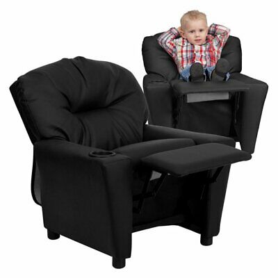 Flash Furniture Leather Kids Recliner with Cup Holder - Black