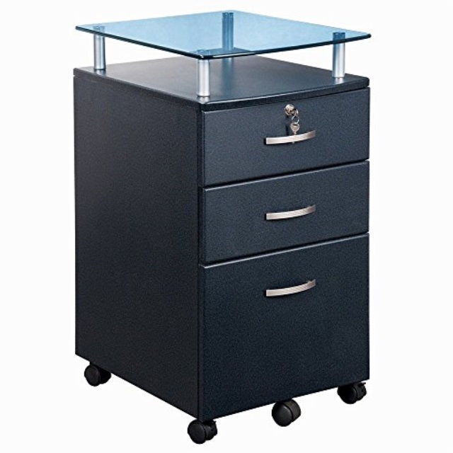 TECHNI MOBILI Rolling File Cabinet With Glass Top - Graphite