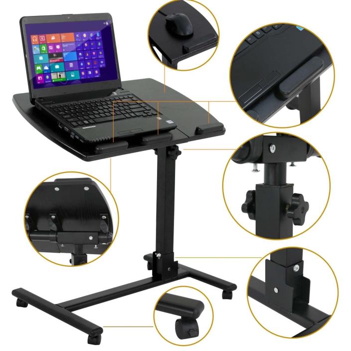 Adjustable Rolling Laptop Desk Angle Height Over Sofa Bed Notebook Table Stand