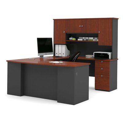 Bestar Manhattan U-Shaped Workstation Desk with Lateral File Cabinet and
