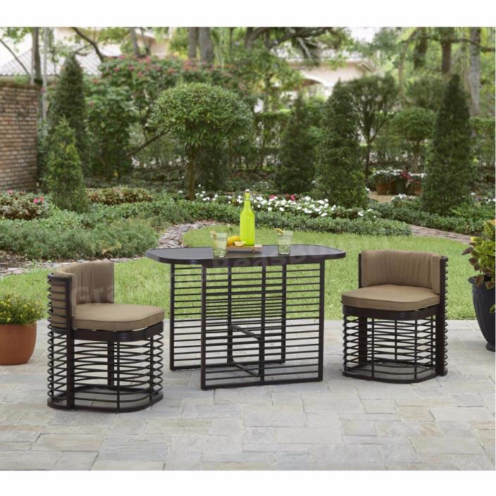 Space Saving Patio Dining Set 3 Pc Outdoor Deck Balcony Compact Bistro Cafe Bar