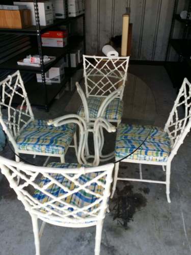 Rare Phyllis Morris Faux Bamboo White Chinese Chippendale Dining Chairs & Table