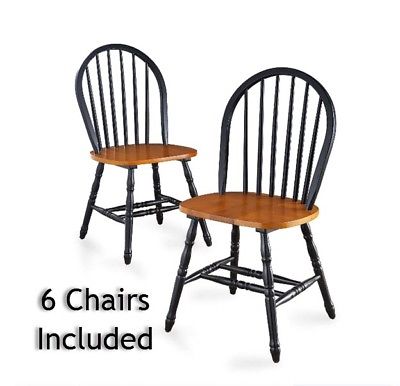 Dining Room Chairs 6 Black and Oak Windsor Traditional Wood Wooden