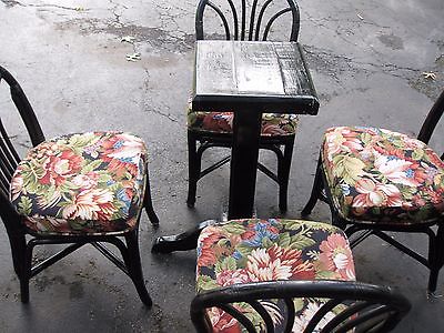 Vintage Indoor Bistro Set Rattan Chairs Professionally Recovered Floral Cushions