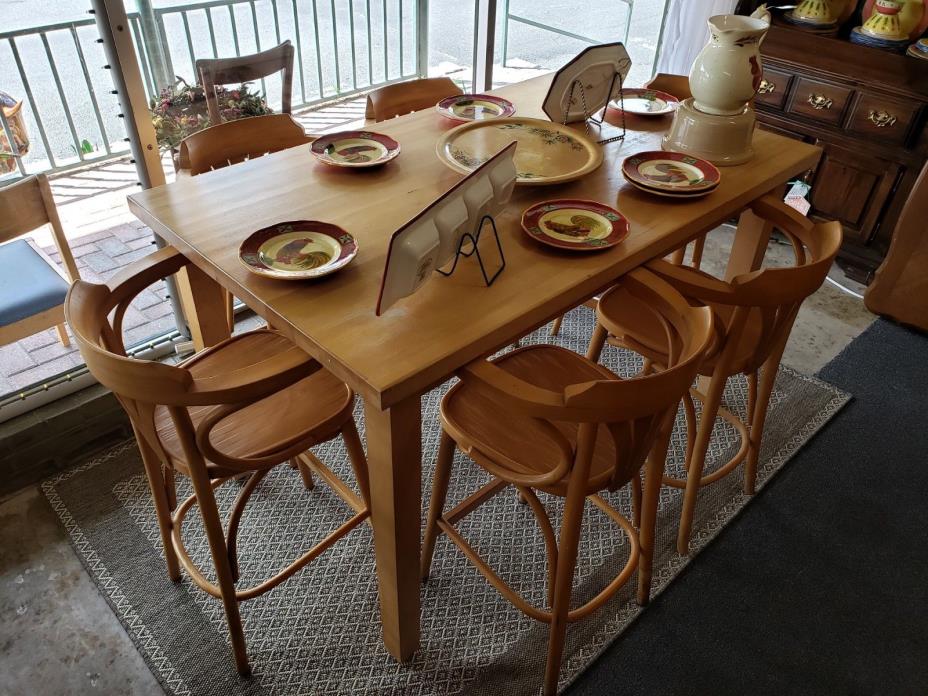 Butcher Block Light Wood Dining Table w/ Six Chairs