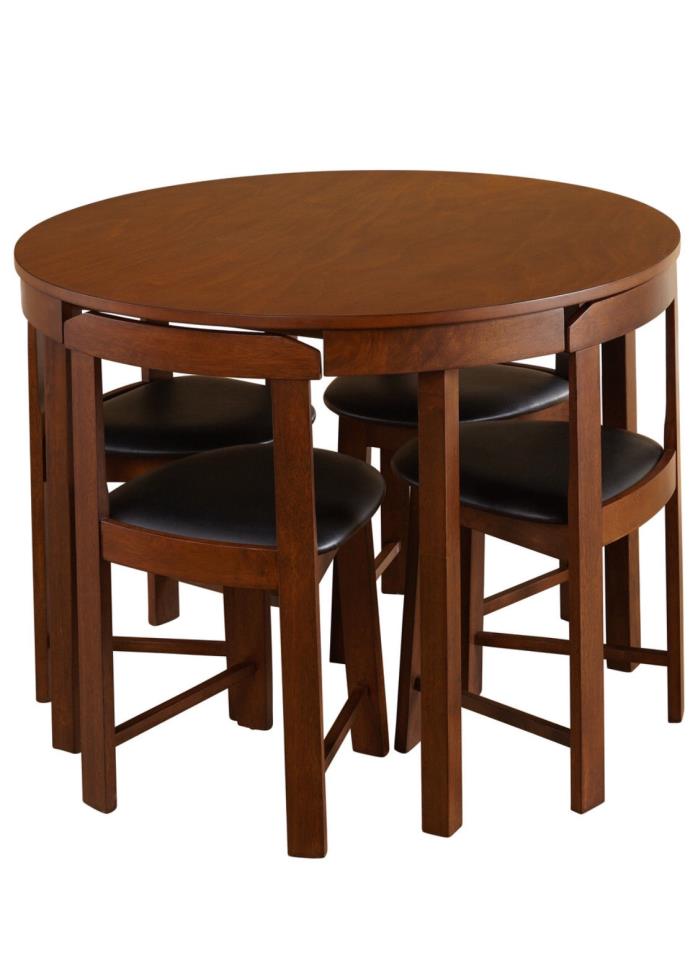 Dining Room Set 5pc Round Table Walnut Black Chairs Small Dinette Kitchen Decor