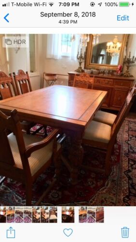 Great Antique Oak Dining Room Table , 6 Chairs, Buffet And 2 Leafs