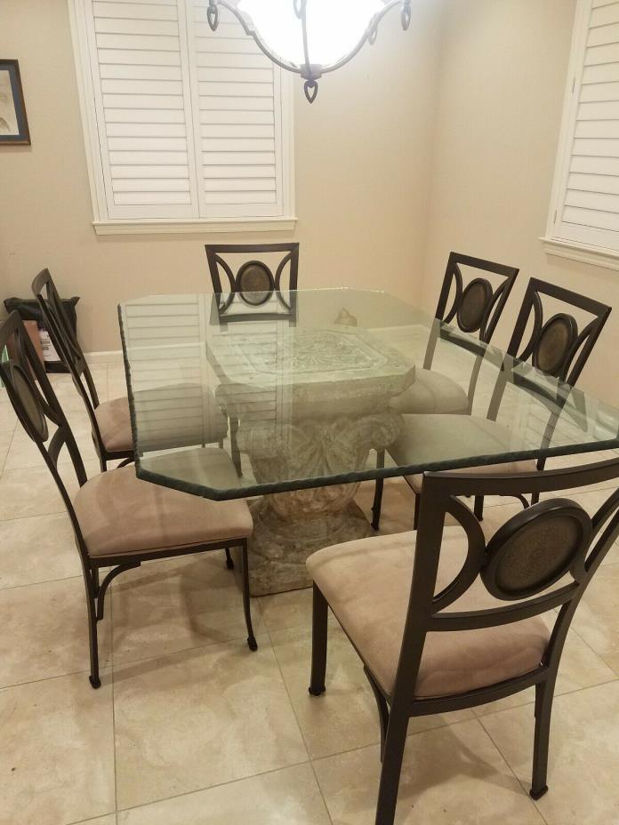 Beautiful 4' by 6' Rectangular Glass Top Dining Room Table w/ 6 Chairs