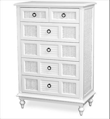 Bedroom Furniture Chest White Wood 6 Drawer Vertical Split Key West Style