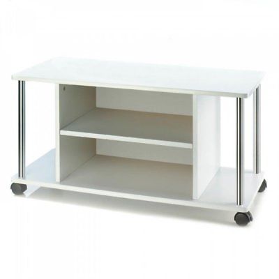 TV Stand  2 Shelves With Wheels White Cart Sturdy Nice Room Accent