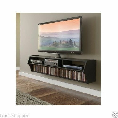 TV Entertainment Center Media Console Stand Wood Black Home Theater Furniture