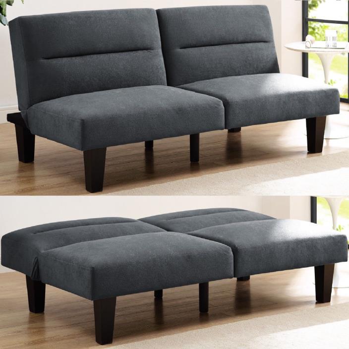 Convertible Sofa Futon Bed Sleeper Couch Upholstered Loveseat Lounge Chaise Gray