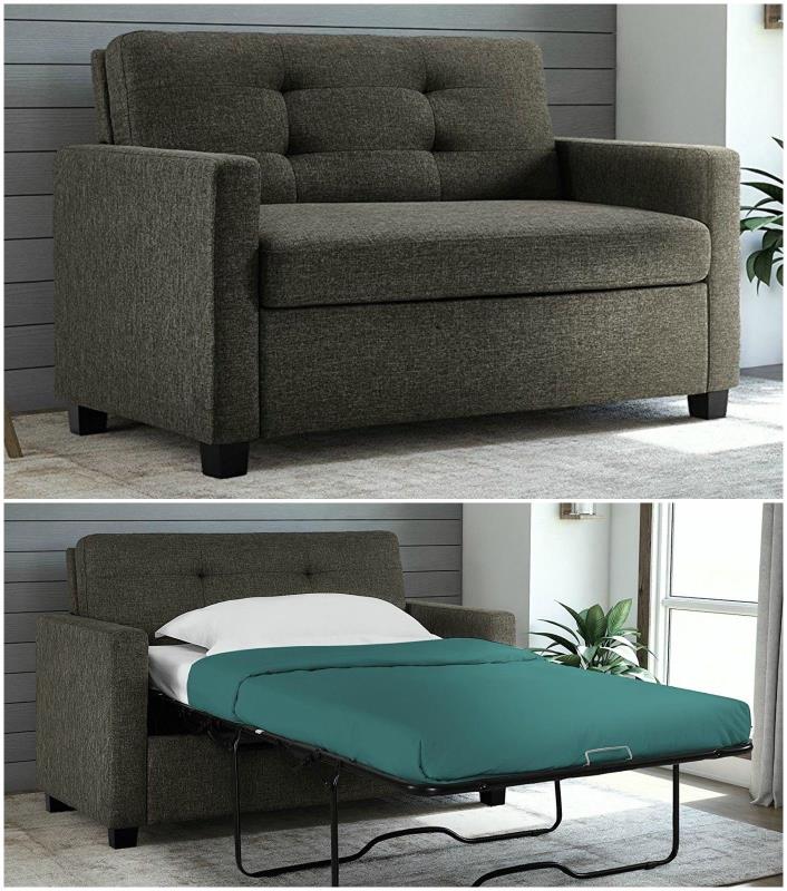 Modern Comfortable Twin Size Sleeper Sofa Bed Memory Foam Mattress Metal Frame