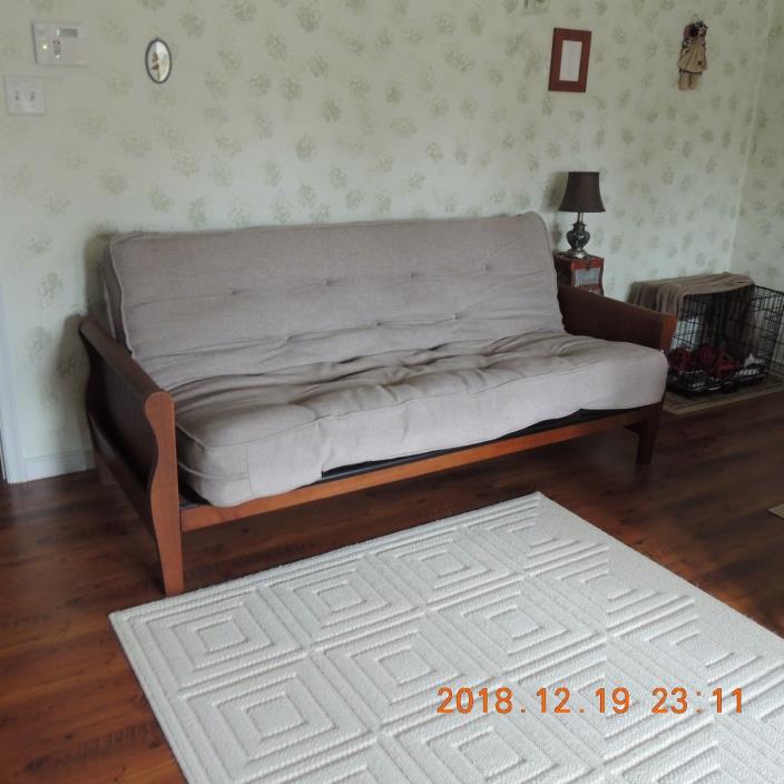 Futon Full Size, Sofa Bed, Wood Sides with magazine space on each end