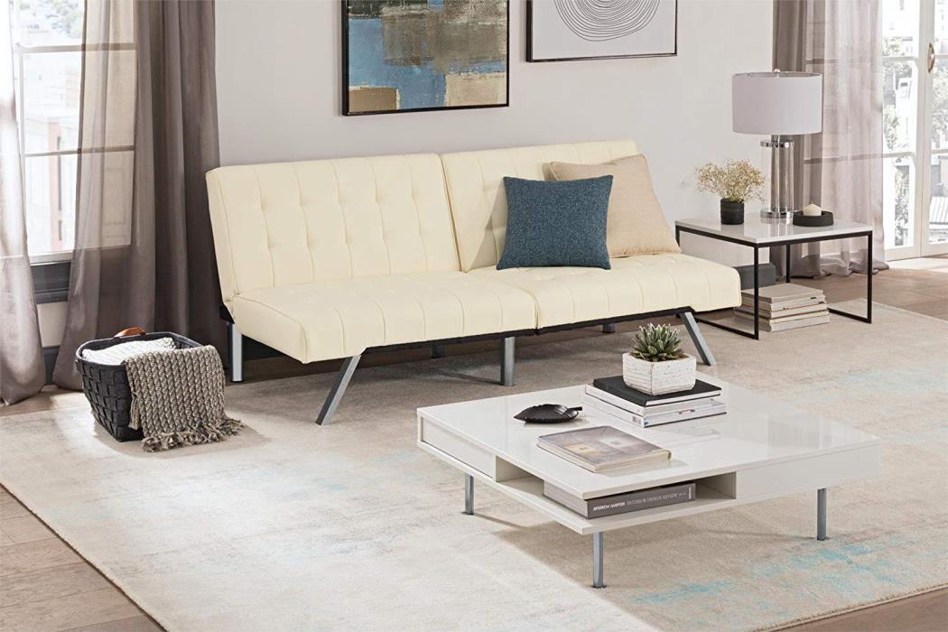 Futon Sofa Bed Cream Vanilla Modern White Hide A Bed Convertable Matrress Couch