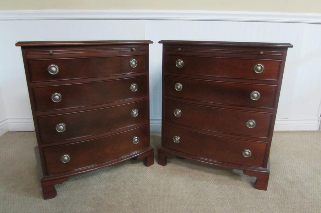 PAIR MAHOGANY OVERSIZE NIGHTSTANDS, END TABLES 4 DRAWER INLAID, MAITLAND SMITH??