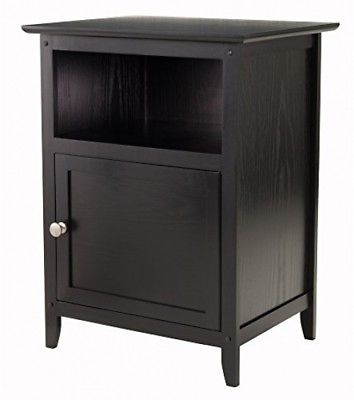 Winsome Wood End Table/Night Stand with Door and Shelf, Black