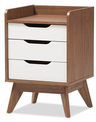 3-Drawer Nightstand in White and Walnut Brown Finish [ID 3739606]