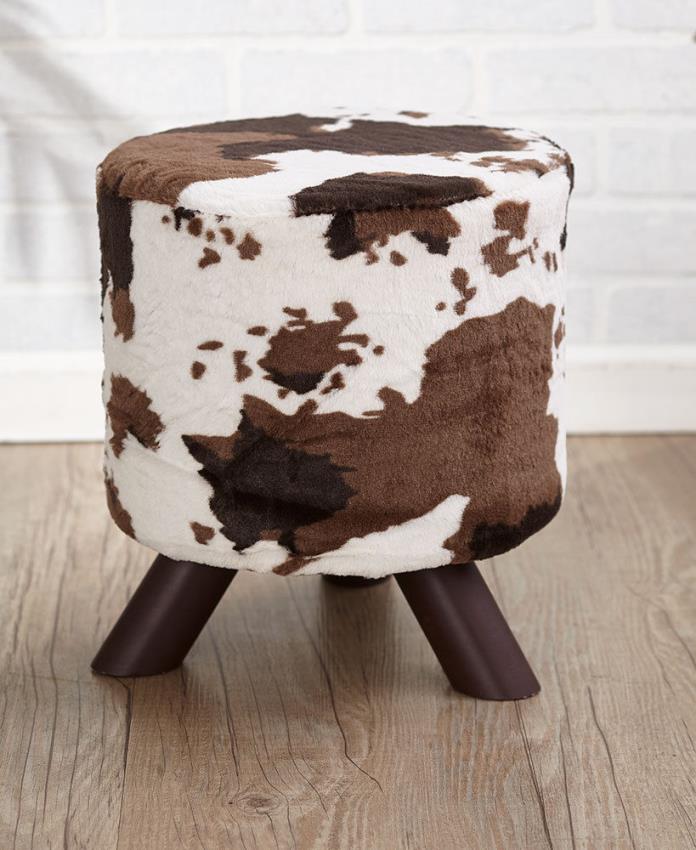 Rodeo Rawhide Western Fabric Covered Ottoman Stool Country Home Decor Cow Print