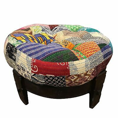 Multicolor Patchwork Wooden Ottoman 59 Inch Length
