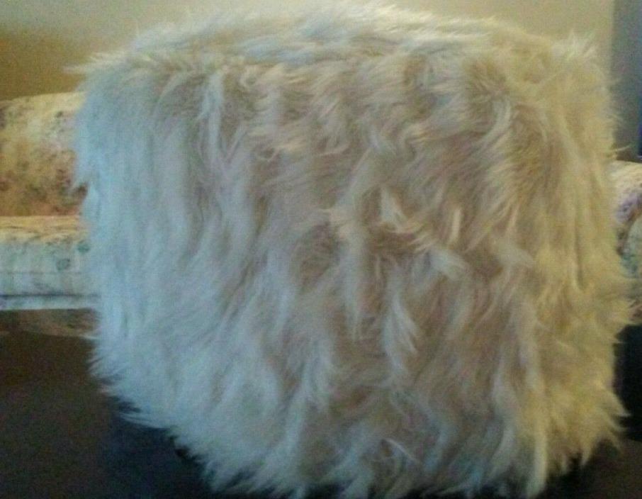 Bella Lux Rare White Faux Fur Pouf Ottoman Floor Cushion