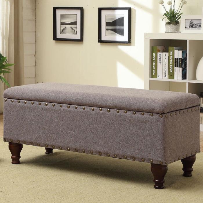 Gray Storage Bench Ottoman Seat Entryway Furniture Bed Stool Upholstered New