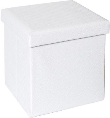 Seville Classics Foldable Storage Ottoman Faux Leather Square Modern Home White