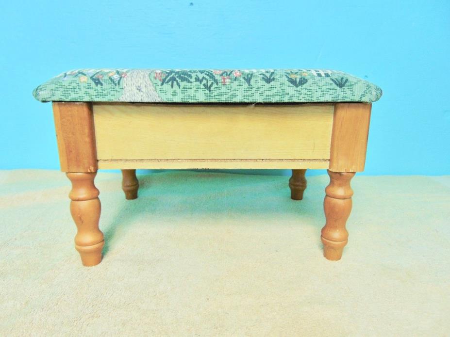 Footstool Wood Frame Oak finish cloth cover padded colorful colors storage