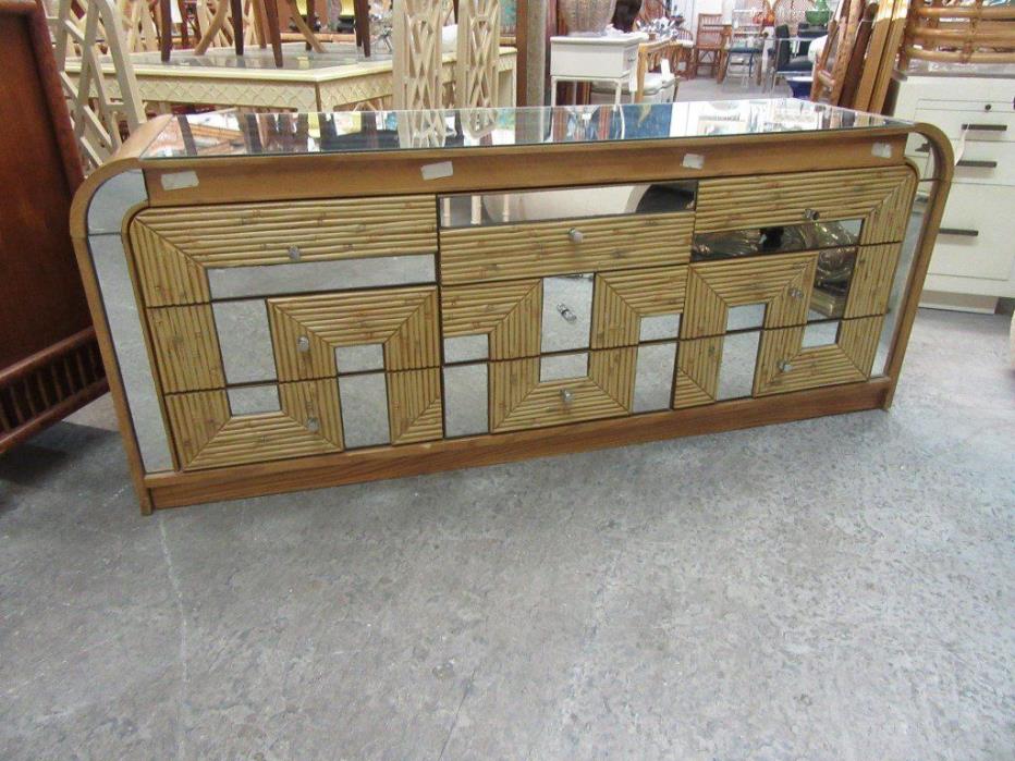 Geometric Mirrored Bamboo Credenza