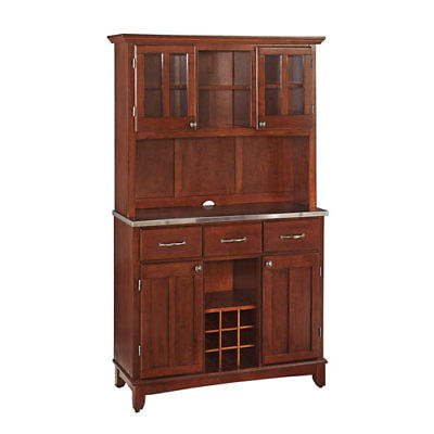 Home Styles Furniture Cherry Buffet with Two Door Hutch and Stainless Top