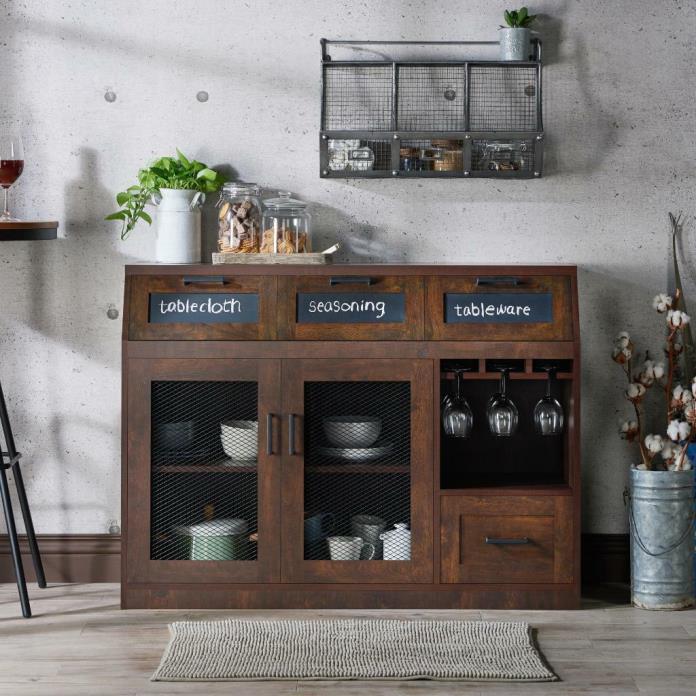Rustic Industrial MDF Wood Dining Room Storage Buffet Chalkboard Inserts -WALNUT