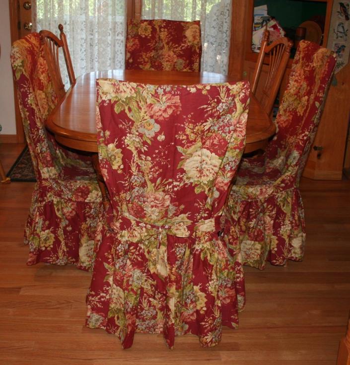 Waverly Ballard Bouquet Crimson Dining Chair Cover 2/Set Arm OR Armless U Choose