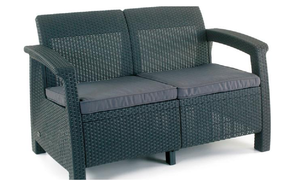 Outdoor Garden Patio Loveseat Furniture Rattan Chair Seat w/ Charcoal Cushion