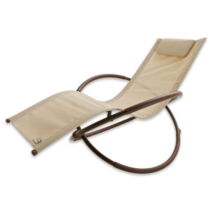 Outdoor Beach Sun Pool Lawn Orbital Sling Patio Lounger Chair Chaise in Beige
