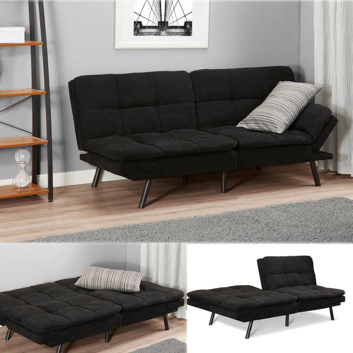 Sleeper Sofa Bed Black Suede Convertible Couch Modern Living Room Futon Loveseat