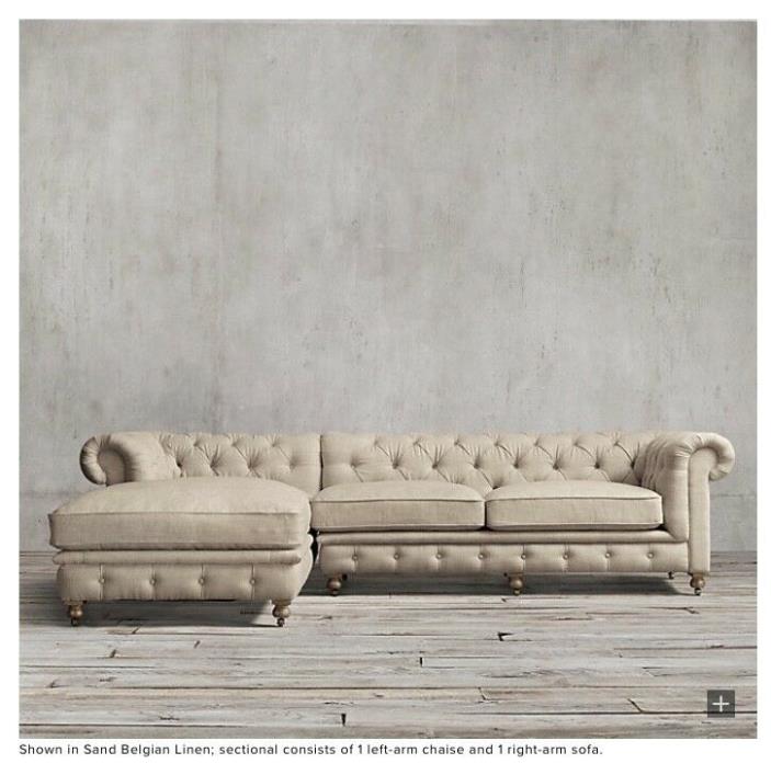 Restoration Hardware Kensington Sofa and Left Chaise - Belgian Linen Sand - New