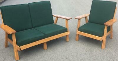 1950's VINTAGE BRANDT MFG. FT. WORTH RANCH OAK 2 SEAT COUCH & MATCHING CHAIR