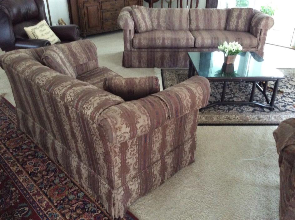 Ethan Allen 3 Pc Living Room Furniture Sofa Set Couch, Love Seat & Coffee Table